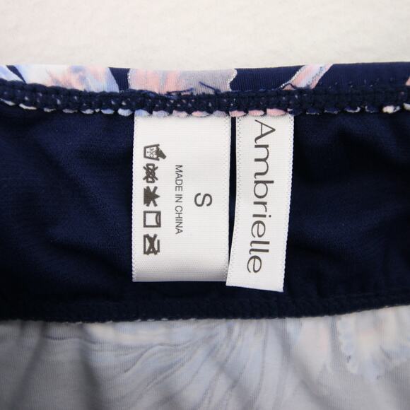 Ambrielle Tankini Top Navy Floral Tropical O Ring Cutout Padded Swim Top Small - Picture 7 of 10